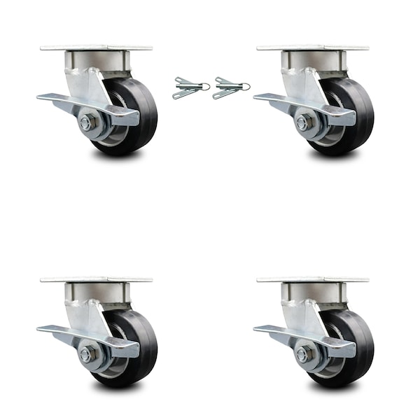 Service Caster 4 Inch Kingpinless Rubber on Aluminum Wheel Caster Brakes 2 Swivel Locks, 4PK SCC-KP30S420-RAR-SLB-BSL-2-SLB-2 - main